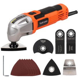 Yunirvana Oscillating Tool, 1.5A Oscillating Multi Tool with 3° Oscillation Angle, 12pvs Accessory: 3 Saw Blades, Semi-Circle Blade, Sanding Plate, 6 Sanding Papers for Cutting, Grinding, Sanding