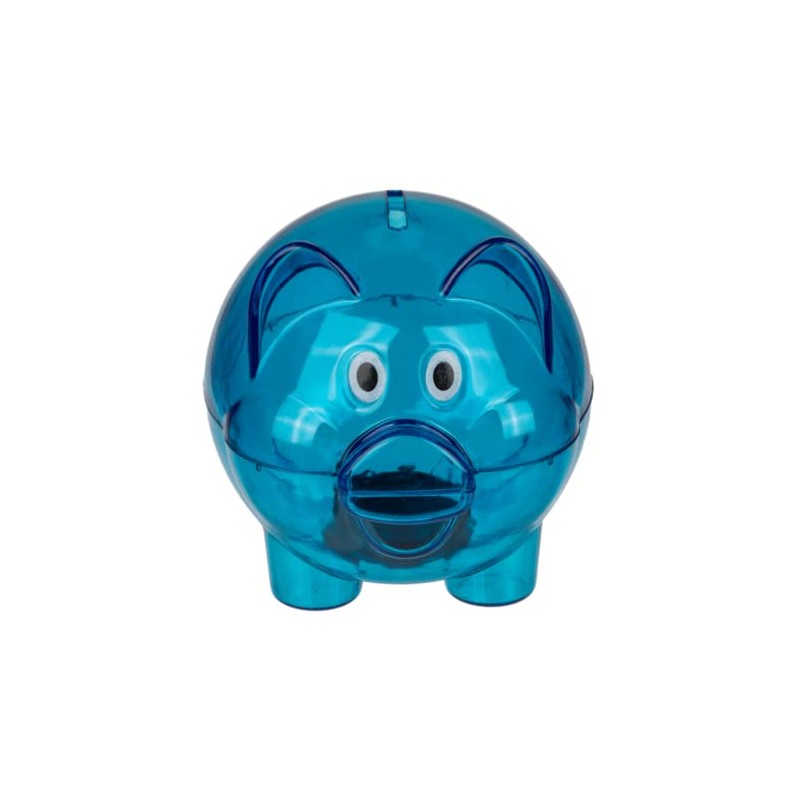 Blue Small Clear Plastic Piggy Bank 10cm x 8cm x