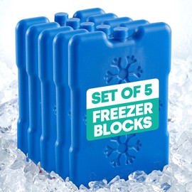 LIVIVO 5-Pack Freezer Block - 200g Slim Ice Packs for Cool Bags - Reusable Cool Blocks, BPA Free Mini Lunch Box Ice Packs for School, Work, Picnics, Travel & Summer Days (Blue)