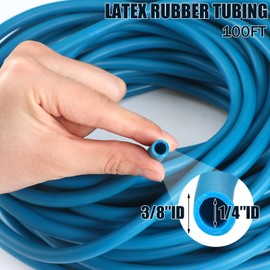 Frienda 100 ft Latex Rubber Tubing 3/8 inch OD 1/4 inch ID Multicolor Natural Latex Tube Surgical Tubing Sling Rubber Band Fitness Hose, 1 Continuous Piece (Blue)