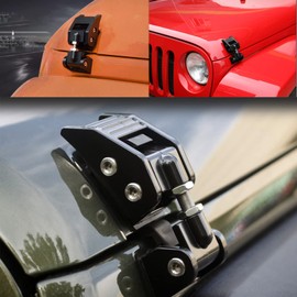 Hood Latch, Adjustable Hood Lock Kit for Jeep Wrangler JK JKU 2007-2018 and 2018-2023 Jeep Wrangler JL JLU (Black)