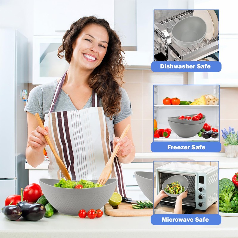 Wrova Wheat Straw Bowls Set,Unbreakable Large Salad Bowls Set of