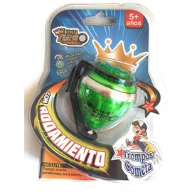 1 Trompo King Turbo de Colores Transparentes, Figuras de vehículos en la Tapa y Punta giratoria (Color Aleatorio)