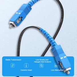 Throncom Indoor Single Mode Single core Fiber Optic Cable with SC Connector 50m(164FT), 1 core 2 Steel Wire Optical Cable OS2 Jumper Leather Optical Patch Cord