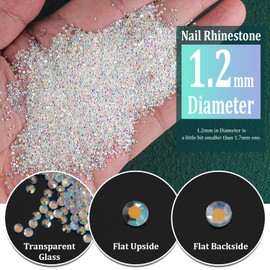 Tiny Nail Rhinestones 15000PCs 1.2mm Ultra Mini Pixie AB Glass Crystals for Nail Art Manicure Iridescent Long Lasting Shine Small Rhinestone Micro Dust Glitter Caviar Bead Sugar Gem