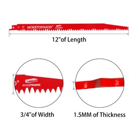 MORETOPGOOD Wood Pruning Reciprocating Saw Blades, 12 Inch Saw Blades for Trees, Wood Cutting (5 Pack/5TPI)