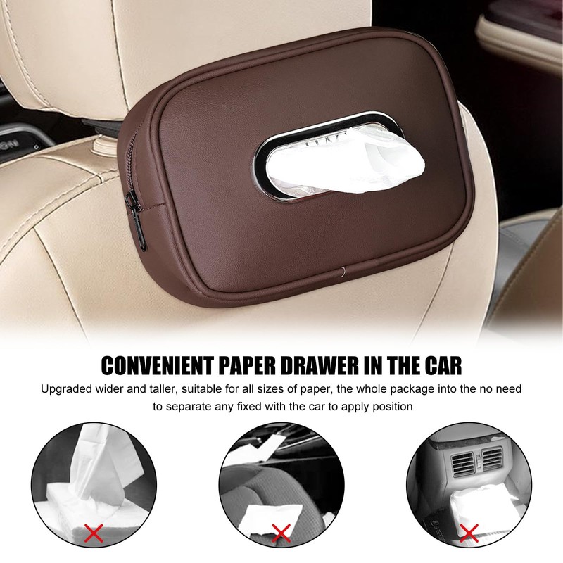 BWBWND Car Tissue Holder, Leather Backseat Rectangular Tissue Box Cover