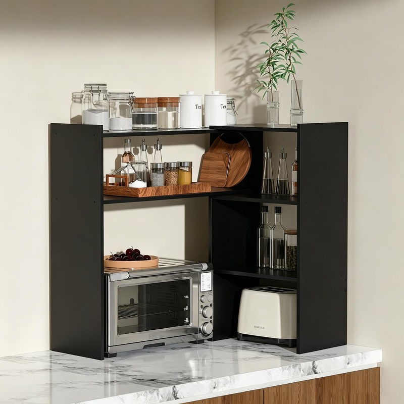 Desktop Bookshelf, 43”Adjustable Office Desktop Organizer Shelf, Countertop Storage Hutch