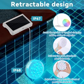 QOLNBY Upgraded Solar Powered USB Rechargeable Submersible LED Lights 2-in-1, 4.55 Inch IP68 Waterproof Pool Light 22 Colors with Remote Magnet Solar Pool Lights for Inground Pools, Pond 4 Pack