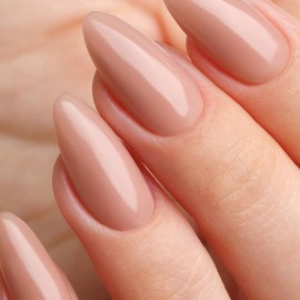 YOSOMMK Nude Pink Press on Nails Almond Medium Fake Nails Glossy Stick on Nails with Designs Natural Pure False Nails Glue on Acrylic Nails for Women and Girls