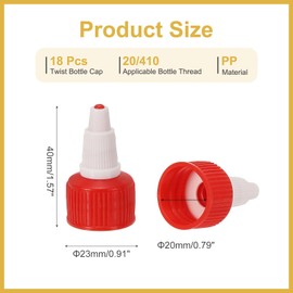 PATIKIL 20/410 Twist Bottle Caps, 18 Pcs Plastic Ribbed Edge Squeeze Bottle Replacement Caps with Foam Gasket for Paint Lids Glue Dispensing, Red White