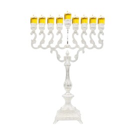 Majestic Giftware Silver-Plated Chanukah Oil Menorah - Filigree Design (MN-HA230) | Fits Standard Chanukah Oil Cups and Large Candles | Durable & Long-Lasting Quality | Hanukkah Menorah - 18” High