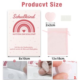 First Day of School Girls Mutstein, Gifts for First Day of School with Lucky Charm, School Cone Girls Filling for Starting School, 2 x 2 cm Mutstein Includes 8 x 10 cm Card and 13 x 18 cm Mesh Bag