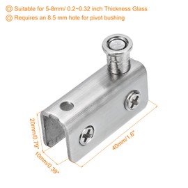 uxcell Adjustable Glass Door Hinges Clamp, 1 Pair Stainless Steel Cabinet Glass Door Pivot Hinge Clip for 5-8mm Thickness Glass, Silver 40x10x20mm