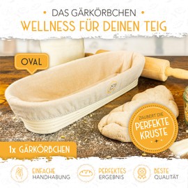 KRUSTENZAUBER Proofing Basket for Bread Baking Oval 35 cm - Oval Proofing Basket Made of Rattan with Fermentation Cloth - Bread Baking Accessories, Bread Basket, Bread Baking Mould, Sourdough