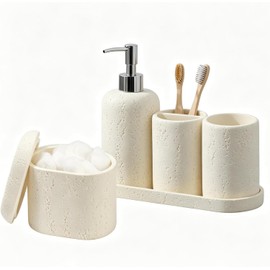 Juego de accesorios de bao, 5 piezas, moderno juego de accesorios de bao con dispensador de jabn, taza de enjuague bucal y soporte para cepillo para polvo de dientes, soporte Qtip