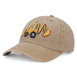 CHUANGLI Cute Embroidery Excavator Kids Baseball Cap Adjustable Cotton Washed Vintage Cowboy Hat for Boys Girls Age 3-8
