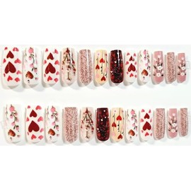 All Over Love Glossy Medium Square Press On Nails - 24 Pieces - Artificial Nails - Valentine's Day Nails