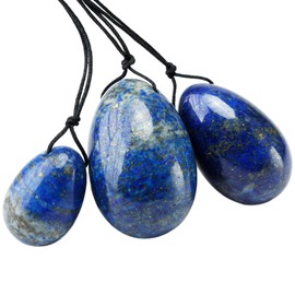 Rockcloud Lapis Lazuli Set of 3 Drilled Yoni Eggs with String, Massage Stones