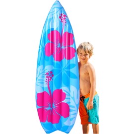 Foilswirl 1 Pcs 60" Long Inflatable Surf Board Luau Decoration Theme Beach Pool Toy Tropical Inflatable Surfboard Float Board Beach Party Decorations for Kids Adults Summer Hawaiian Party (Flower)