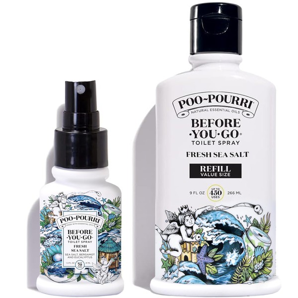 Poo-Pourri Fresh Sea Salt 9 Ounce Refill Bottle and 1.4