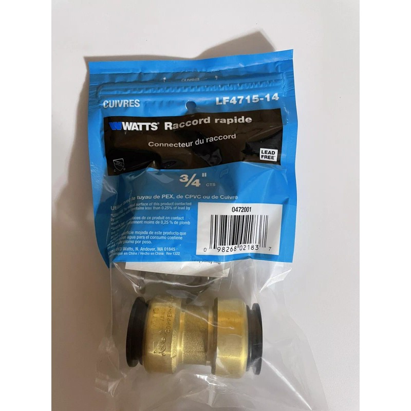 WATTS AQUALOCK 3/4 LEAD-FREE BRASS PUSH TO CONNECT COUPLING FITTINGS