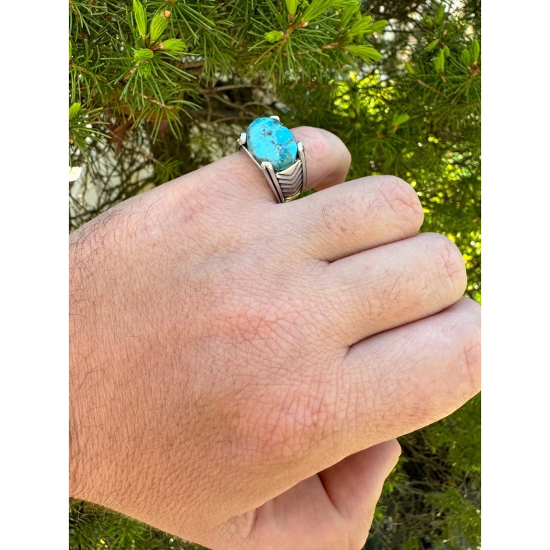 HarlemBling Blue Genuine Turquoise Mens Real Solid 925 Sterling Silver