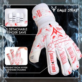 Eagle Strike Soccer Goalie Gloves - Fingers Protection, Sizes 5 to 11, 4mm German Giga Latex Pro-Level Gloves (White & Red, 10)