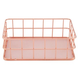 Metal Storage Basket, Grid Wire Basket, Rose Gold Iron Storage Basket, Organiser, Storage Holder, Desk Decoration for Office, Bedroom, Office, Makeup (C)