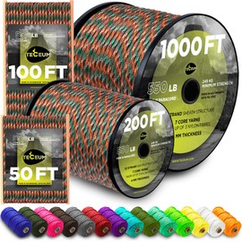 TECEUM Paracord Type III 550 Mixed Camo – 200 ft – 4mm – Tactical Rope MIL-SPEC – Outdoor para Cord –Camping Hiking Fishing Gear and Equipment – EDC Parachute Cord – Strong Survival Rope 766