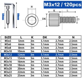 TXXATX 120 Stück Zylinderkopfschrauben M3x12 mm Schrauben Edelstahl A2 V2A DIN 912 Sechskantschrauben Zylinderschrauben mit Innensechskant Vollgewinde Inbusschrauben für Mechanische Möbelreparatur