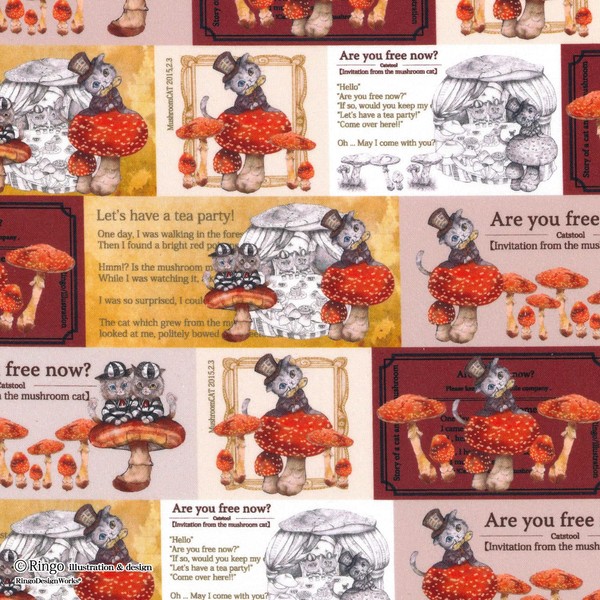 KIYOHARA Ringo RINF-08C Mushroom Cat, Invitation, Cut Cloth, Fabric, Seeting,
