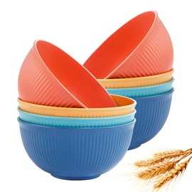 Mint's Colorful Life Wheat Straw Soup Bowls Set of 8 Unbreakable & Lightweight Salad Bowls for Everyday Meals, Camping, R.V. - 5.9 inch Dia, 2.9 inch Deep