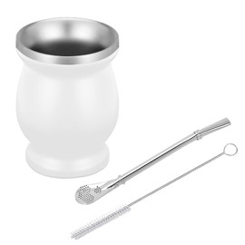thirei Mate Tea Set, 230 ml Mate Cup, with Straw and Cleaning Brush, Suitable for Kitchen, Restaurant, Cafe, White