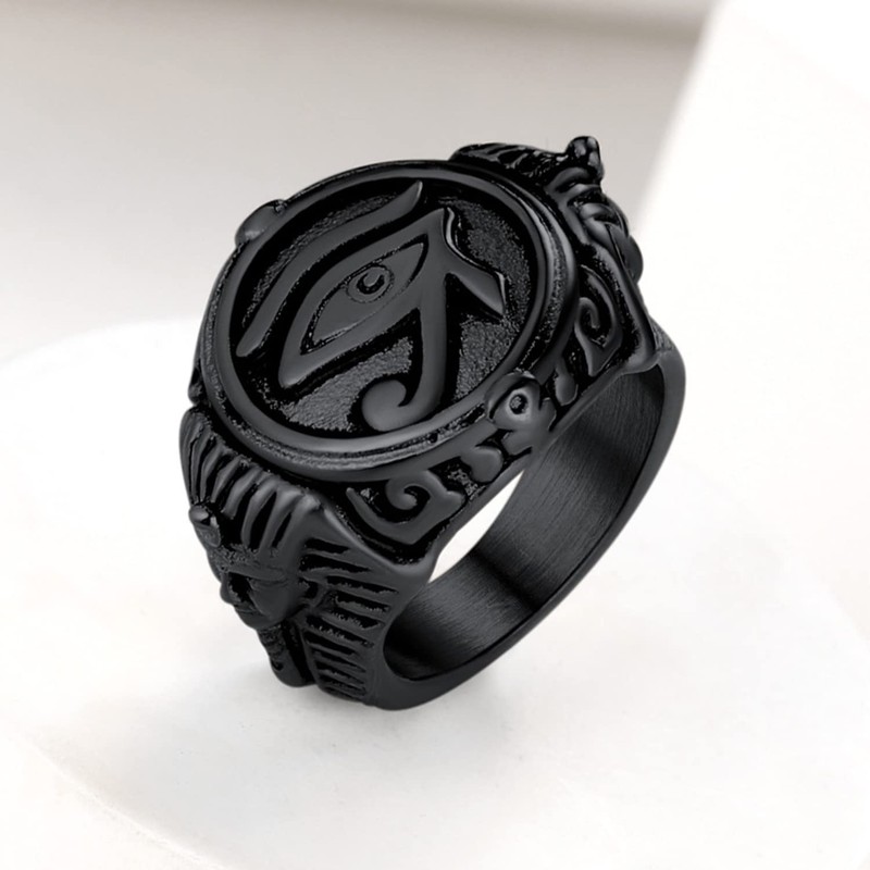 Ancient Egyptian Jewelry Ion Plating Black Round Signet Ring Stainless