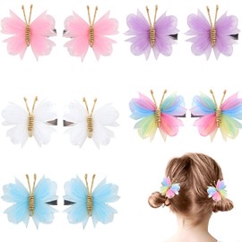 MOTIBACK 10PCS Mini Butterfly Hair Barrettes - Colorful Tulle Mesh Hair Clips for Girls, Women, Toddlers, Cosplay & Party Accessories