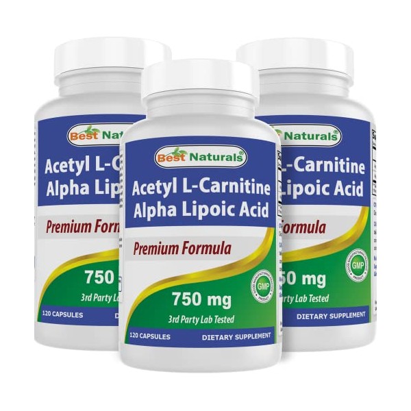Best Naturals Acetyl L-Carnitine and Alpha Lipoic Acid 750 mg 120 Capsules (120 Count (Pack of 3))