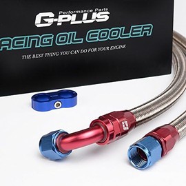 G-PLUS Engine Transmission Oil Cooler Kit + 7" 12V Electric Engine Cooling Fan Kit 25 Row AN10-10AN Aluminum Universal