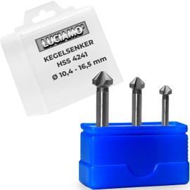 LUCIAMO Set of 3 90° Professional Countersink Set HSS 4241 - for Wood, Non-ferrous Metal and Plastic - A Must for Every Tool Box