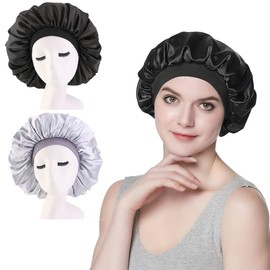 Aohcae Sleep Caps, Satin Night Sleep Cap Adjustable Soft Sleeping Head Cover Bonnet Hair Loss Cap Salon Bonnet for Women and Girls (2 Pack)