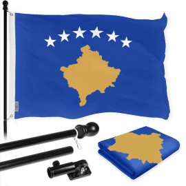 G128 Combo Pack: 6 Ft Tangle Free Spinning Flagpole (Black) & Kosovo Flag 3x5
