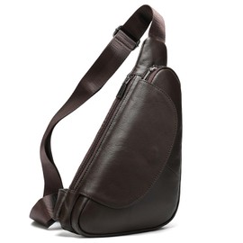 NIUCUNZH Genuine Leather Sling Bag Triangle Crossbody Bags Front Chest Day Pack One Shoulder Strap Backpack coffee