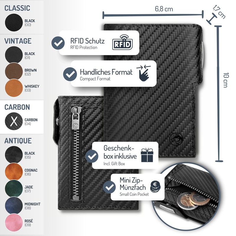 Wolfstrøm Slim Wallet 'Svente', 11 Cards Mini Wallet Men's Small