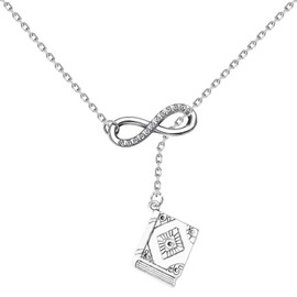 PLITI Library Book Necklace Book Lover Gift Bookworm Gift Librarian Appreciation Gift Book Pendant for Women, Stainless Steel