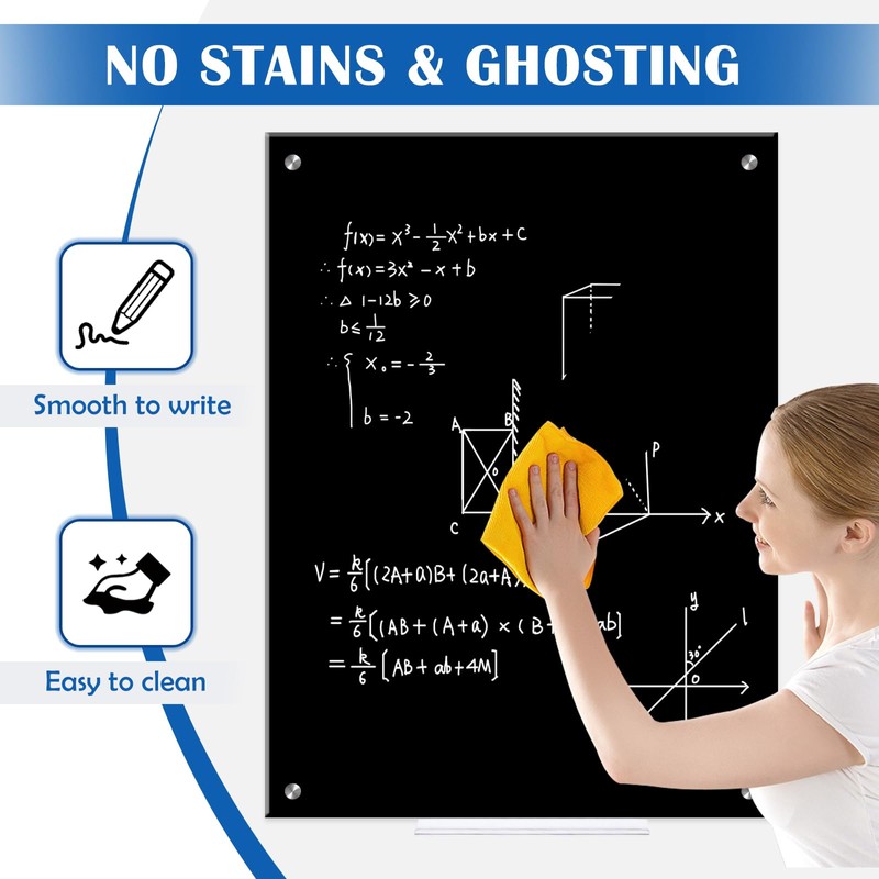 QUEENLINK Black Dry Erase Board, 36" x 24" Magnetic Glass