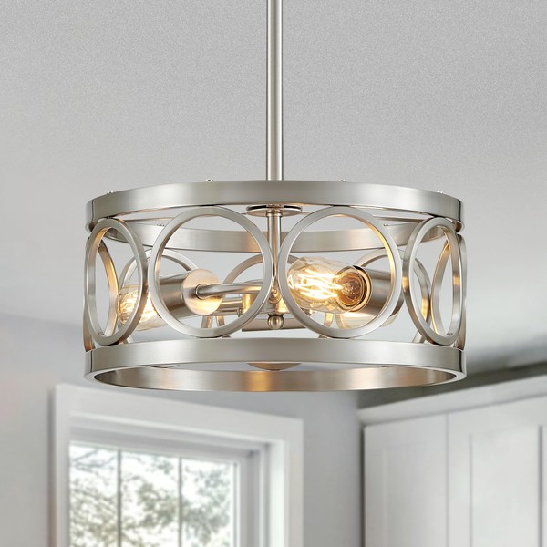 XINGQI Nickel Ceiling Light Adjustable Height Pendant Lighting Fixture 3-Light