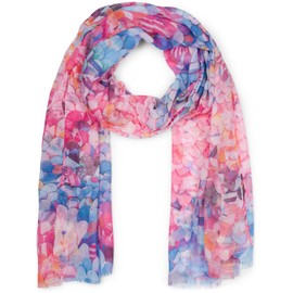 styleBREAKER 01016224 Women's Scarf with Colourful Scales Pattern, Lightweight Large Transparent Scarf with Short Fringes, pink-blue