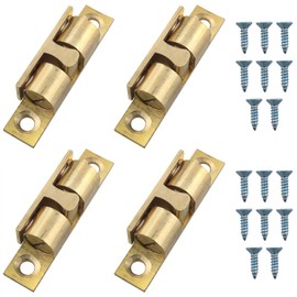 CHENJIN Closet Ball Tension Latch 4PCS Golden Copper Double Ball Roller Catchs with Screws for Cabinet Closet Furniture Door