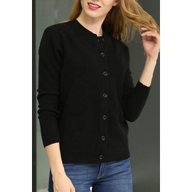 B BIMOZI Women Thick Button Down Cardigan Sweaters Crew Neck Medium Weight Long Sleeve Black L