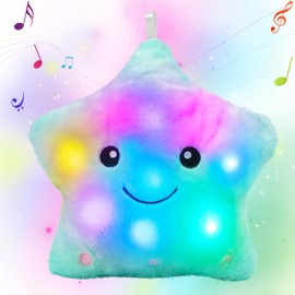 Juguete de cuna con diseño de estrellas brillantes musicales creativas con luces LED de peluche, animado para aliviar las emociones de los niños, regalo para niños pequeños (verde)